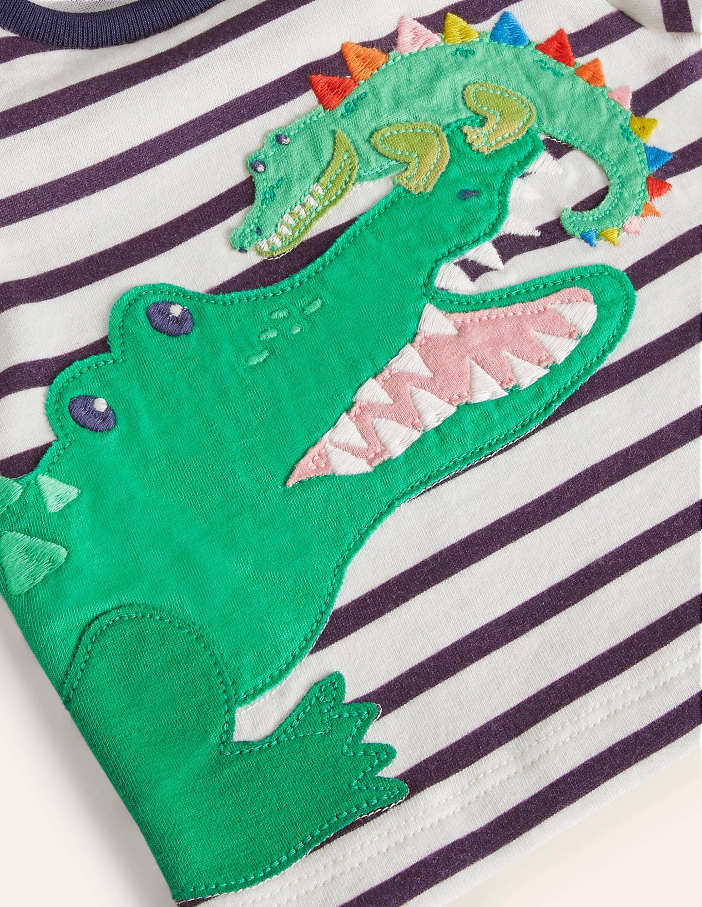 Appliqué Animals T-shirt-Ivory/Starboard Blue Crocodile
