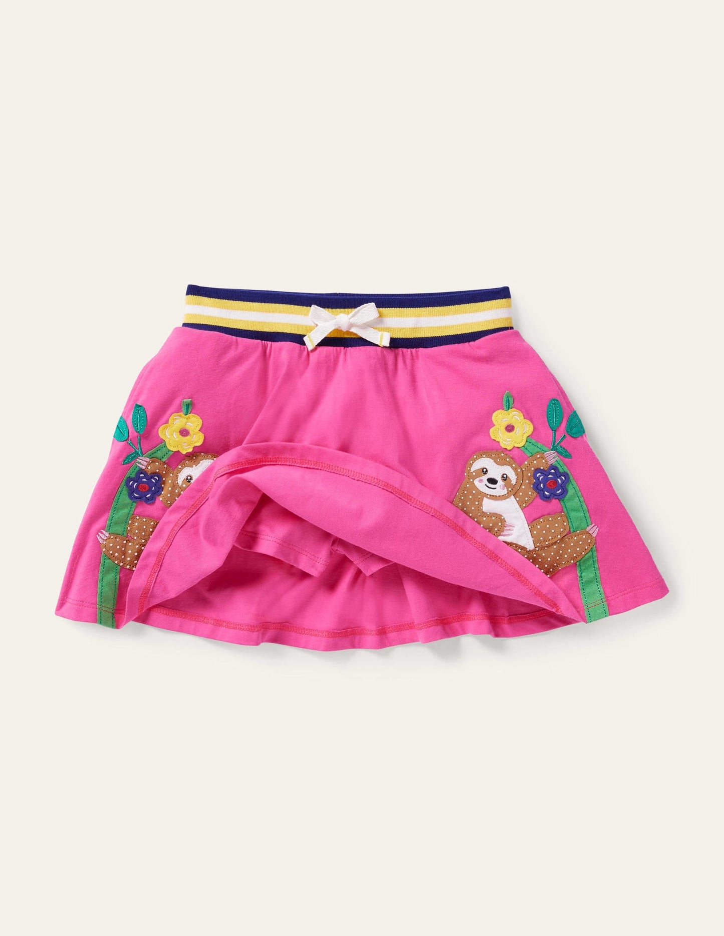 Applique Jersey Skort-Bright Petal Pink Sloth