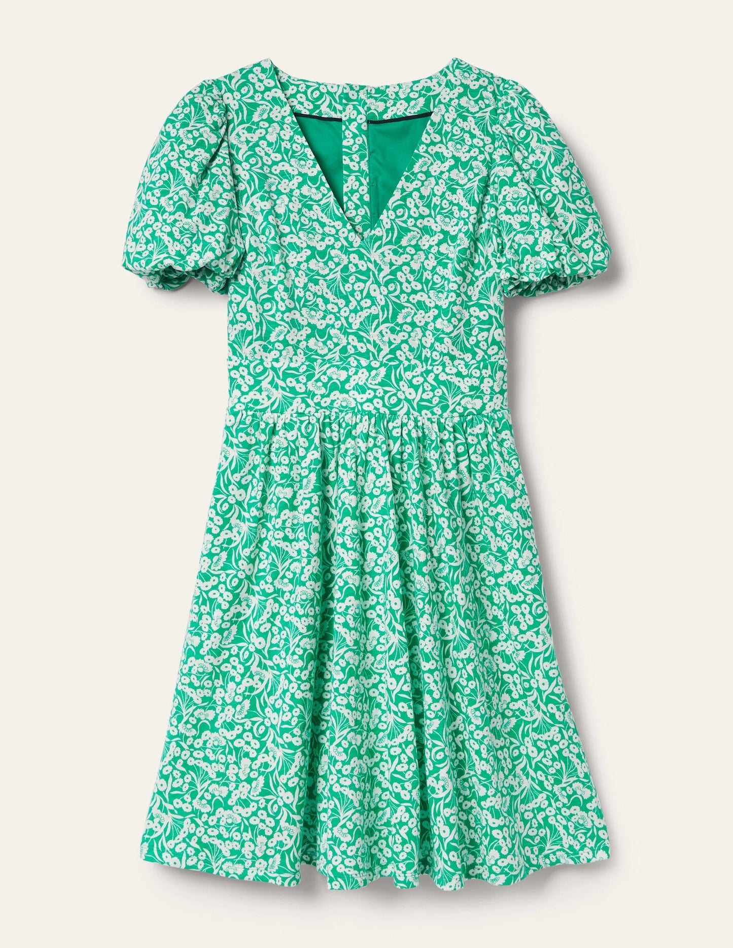 Back Detail Jersey Mini Dress-Emerald, Floret Bud