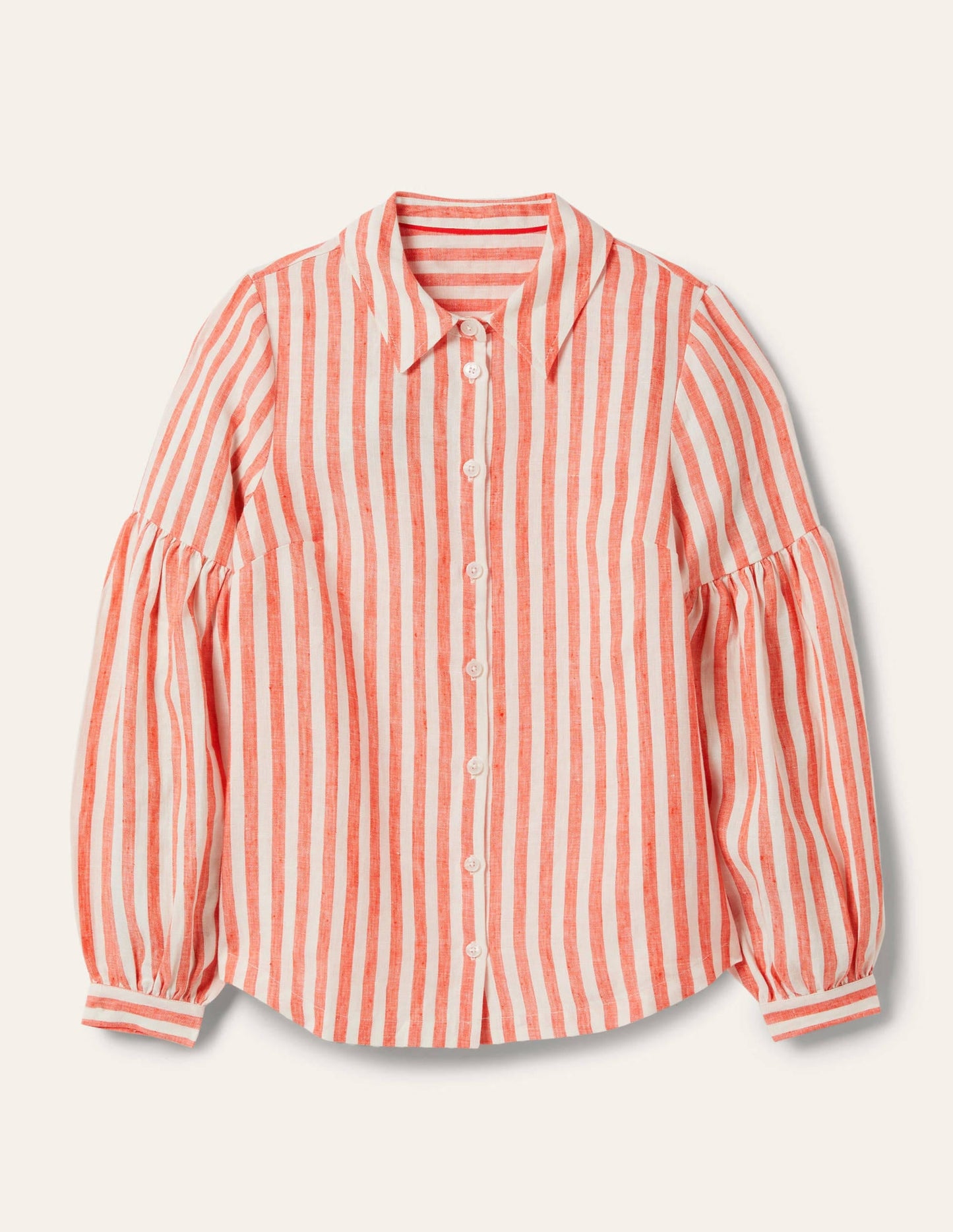 Anna Blouson Linen Shirt-Papaya/Ivory Stripe