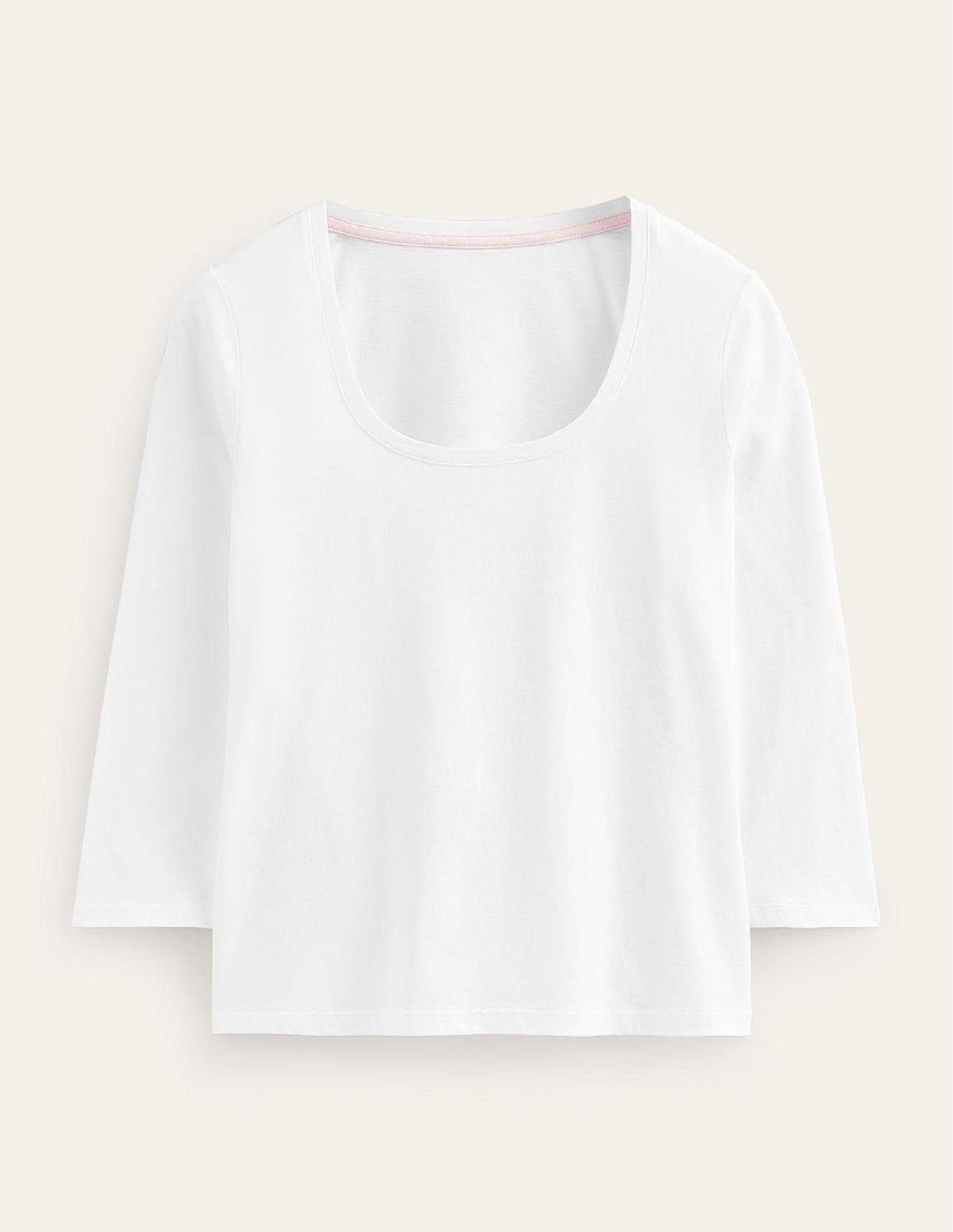 3/4 Sleeve Scoop Neck Top-White