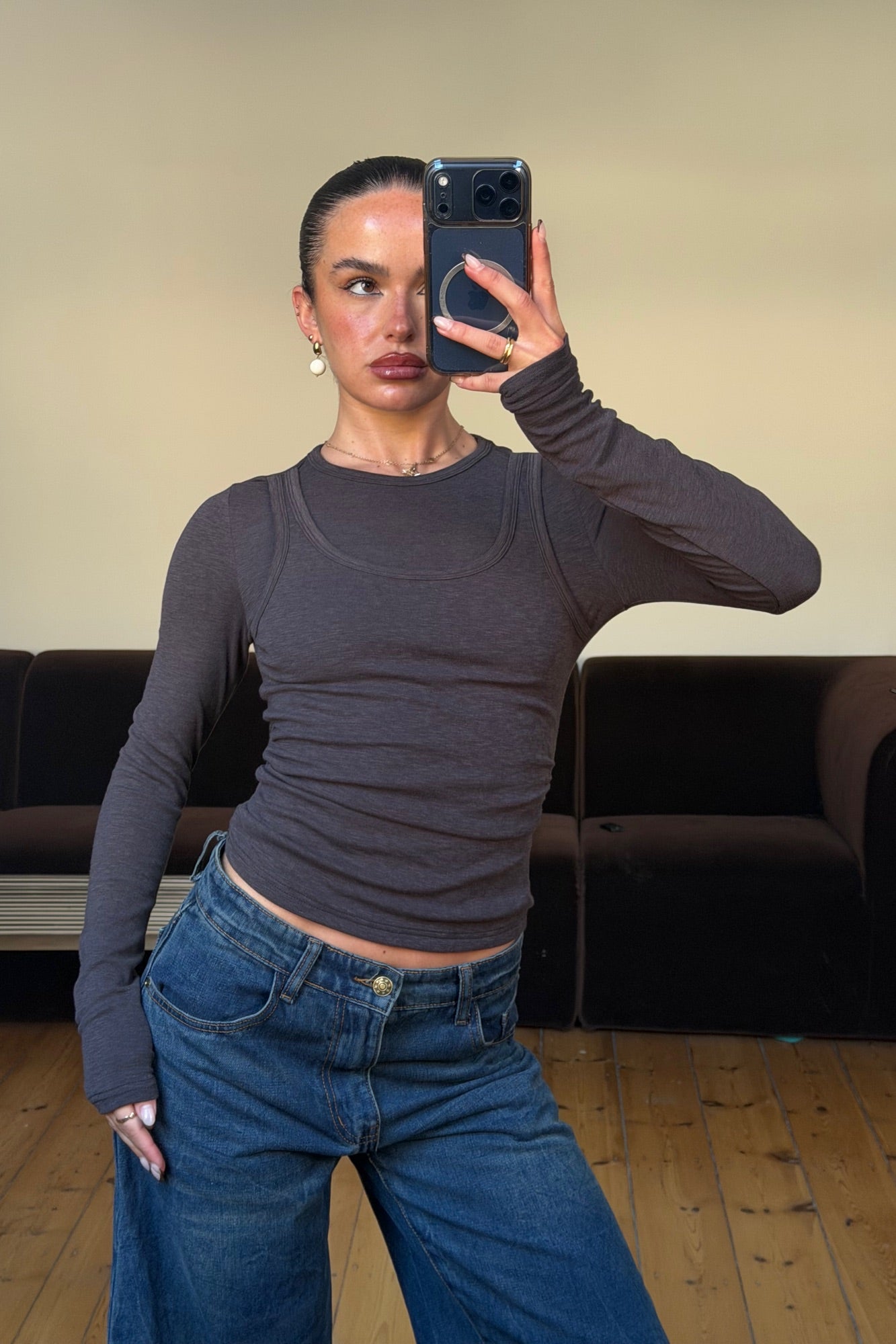 Cristina Layered Long Sleeve Dark Grey