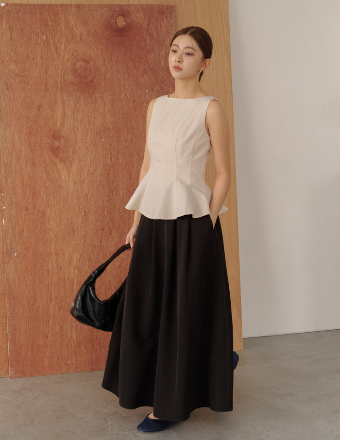 Addison Panel Peplum Top in Beige