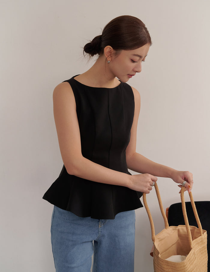 Addison Panel Peplum Top in Black