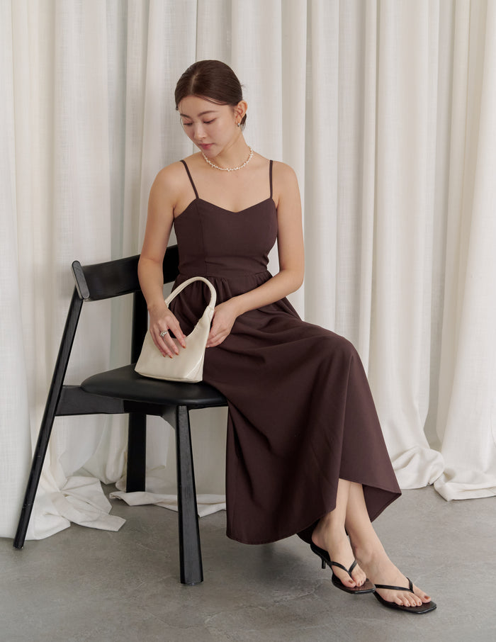 Devina Padded Midi Dress in Brown