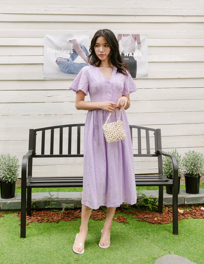 Dionne Eyelet Midi Dress in Lilac