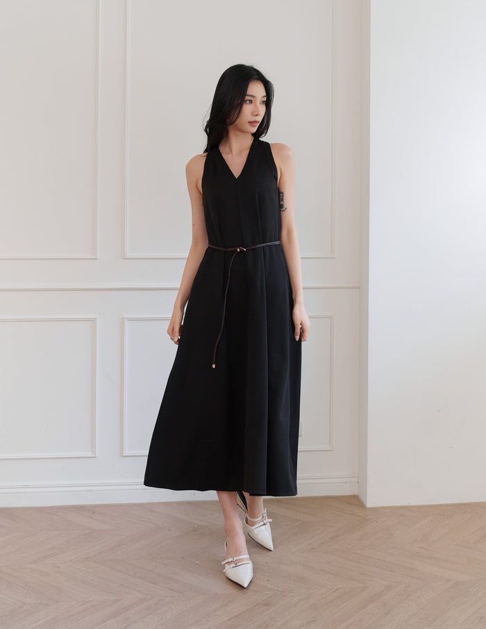 Eden Belted Maxi Dress in Black