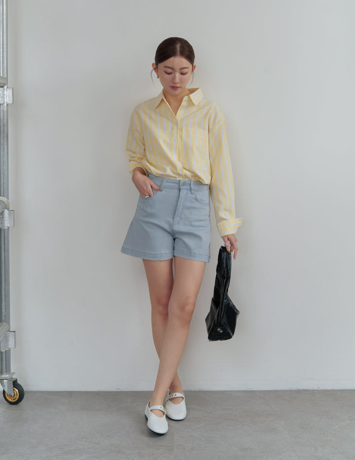 Emma Stretchy High Waisted Denim Shorts in Light Wash