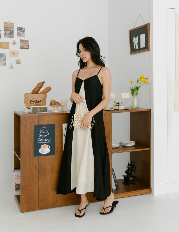 Eugenia Two Tone Maxi Dress in Black