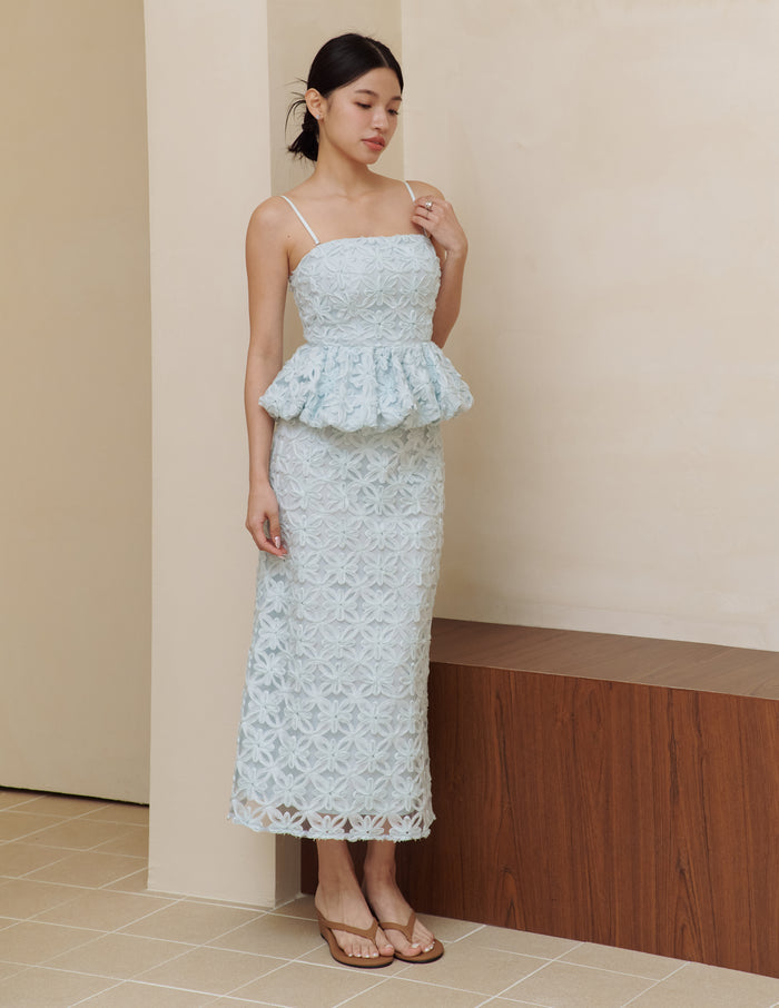 Everly Petal Midi Skirt in Blue