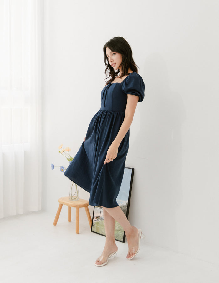 Kristy Lace Trimmed Midi Dress in Navy