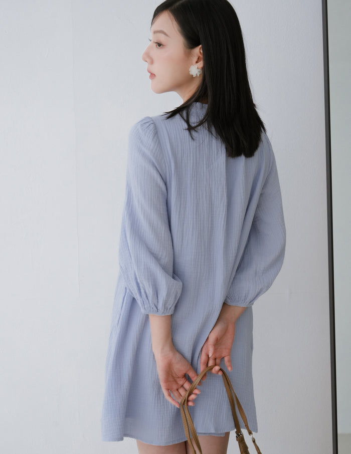 Lillie Muslin Mini Dress in Blue