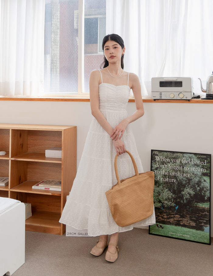 Lyndsey Padded Maxi Dress in White Eyelet