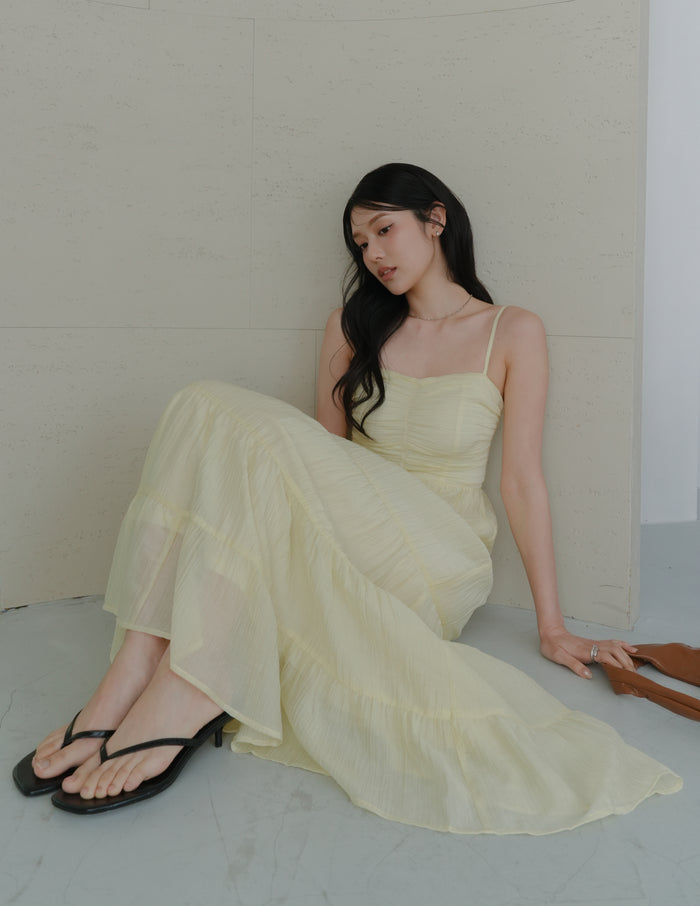 Lyndsey Padded Maxi Dress in Yellow