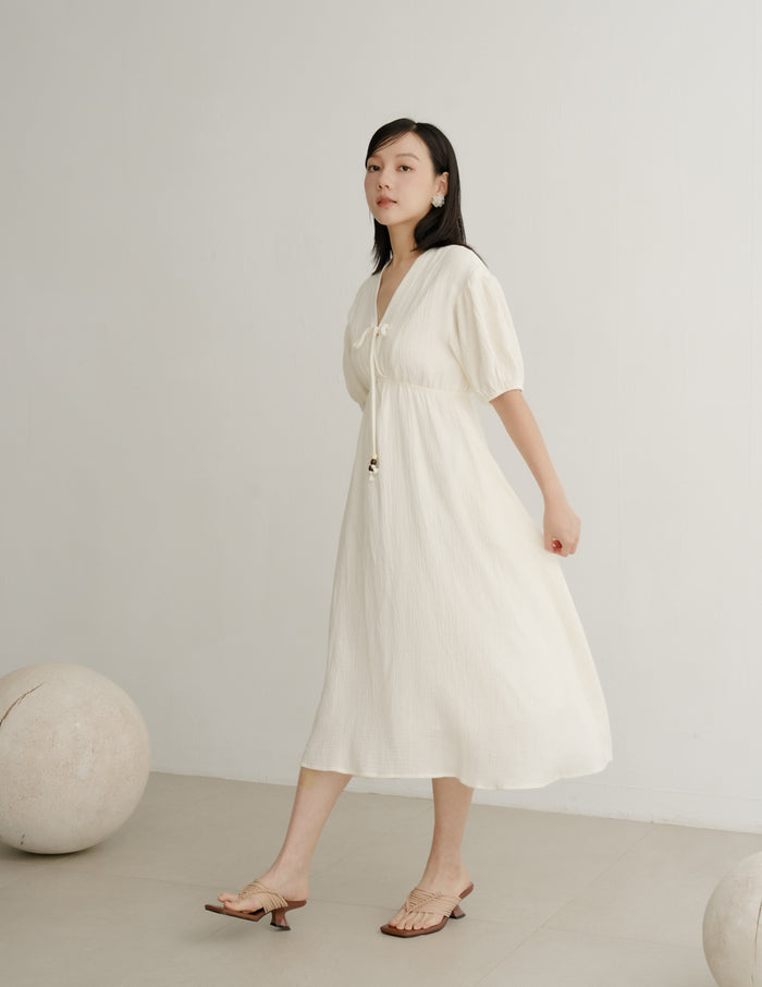 Millie Muslin Midi Dress in Ivory