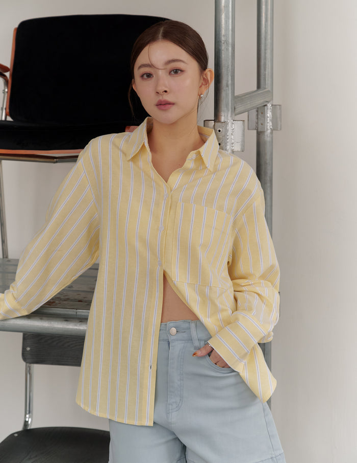 Nikki Pinstripe Oversized Shirt in Yellow