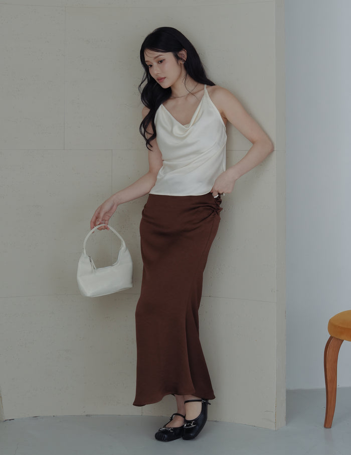 Nova Cowl Satin Top in Ivory