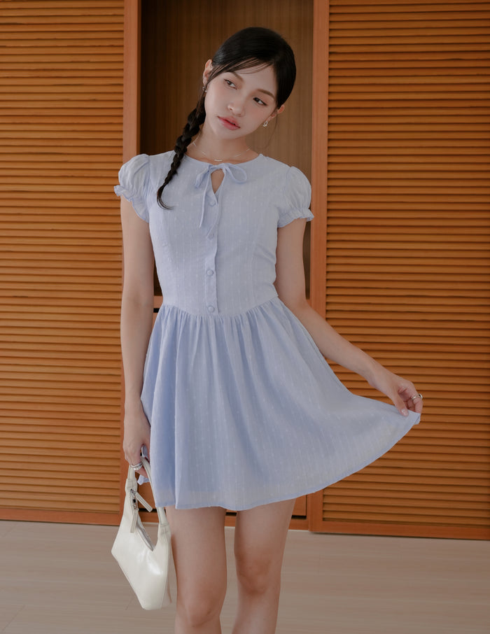 Seraphine Swiss Dot Mini Dress in Blue