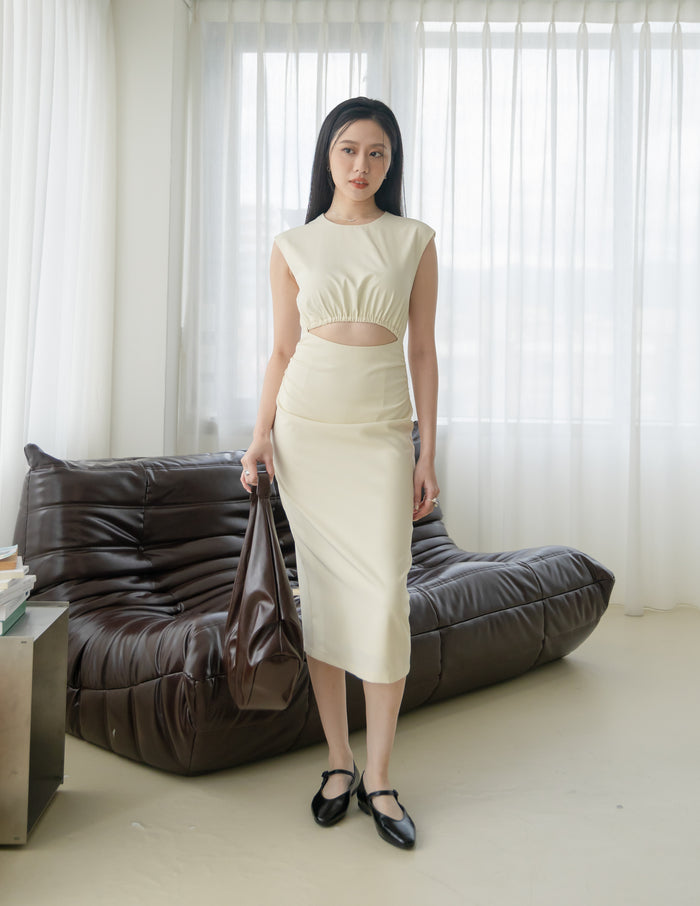 Tessa Cutout Midi Dress in Ivory