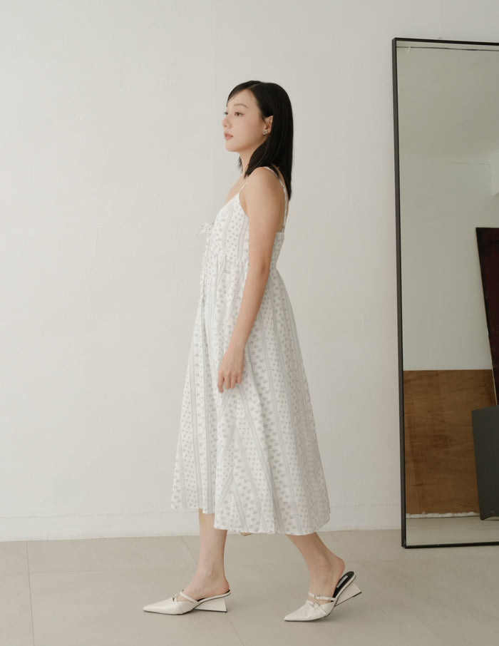 Thalia Lace Ribbon Midi Dress in Floral