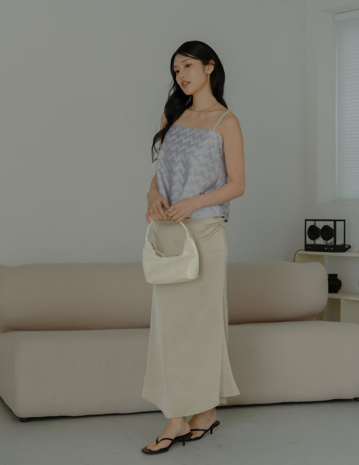 Zahra Ruched Satin Skirt in Champagne