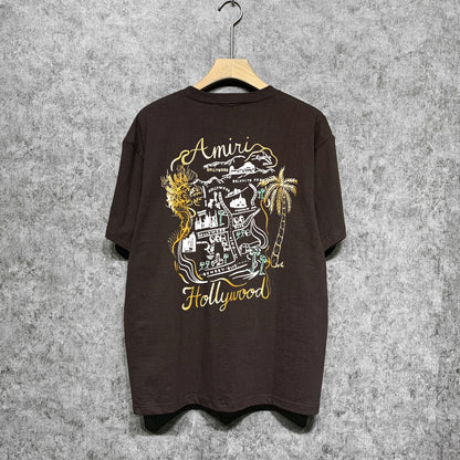 Amiri t shirts hollywood golden dragon printing short sleeve