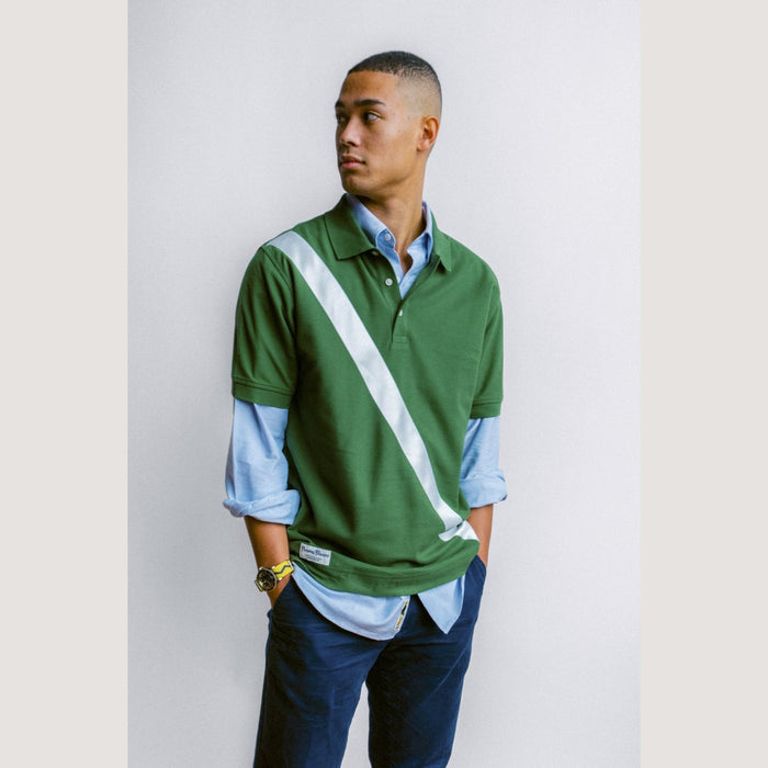 100% Pima Cotton Stripe Polo (Authentic Polo Shirt with Satin Stripe - Green)