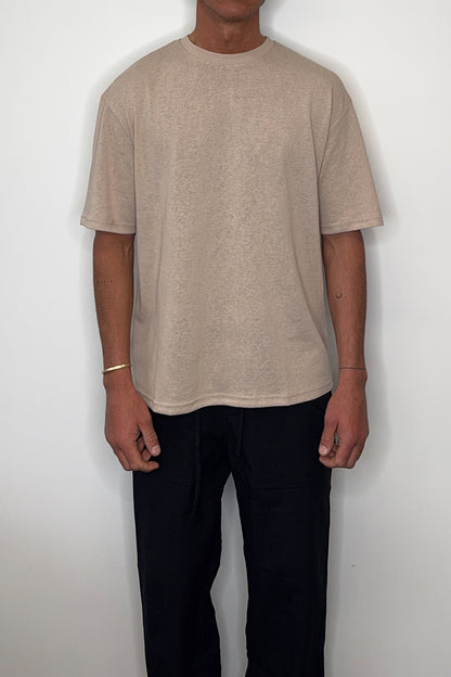 Lightweight Linen Look Tee Tan - FINAL SALE