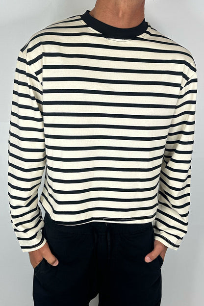 Cropped Long Sleeve Black Stripe