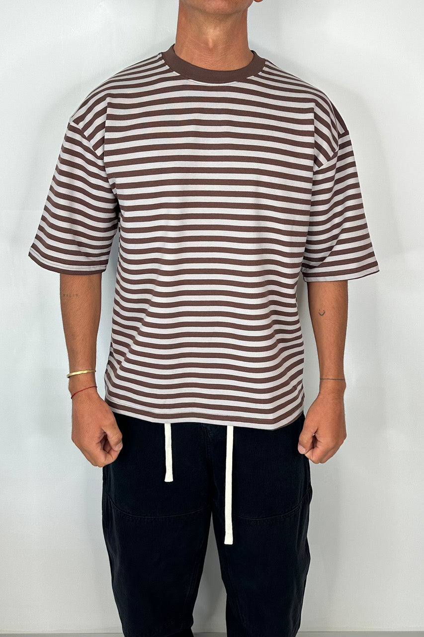 Lesley Stripe Crew Tee Choc - FINAL SALE