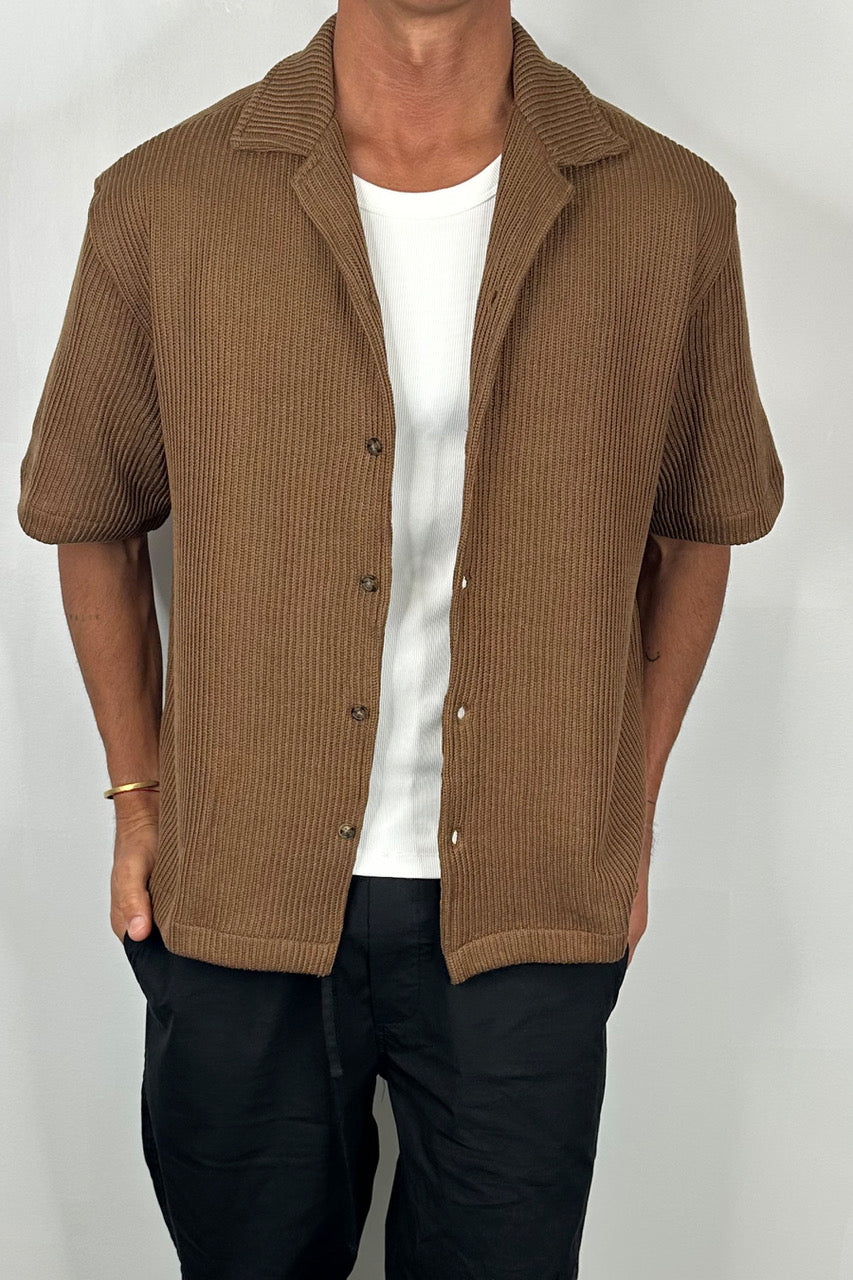 Chad Knitted Shirt Choc - FINAL SALE