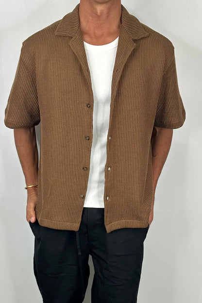 Chad Knitted Shirt Choc - FINAL SALE