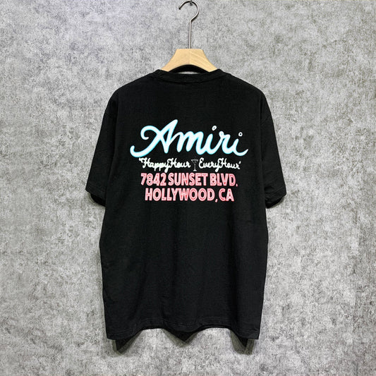 Amiri t shirts wine glass letterprinting short sleeves