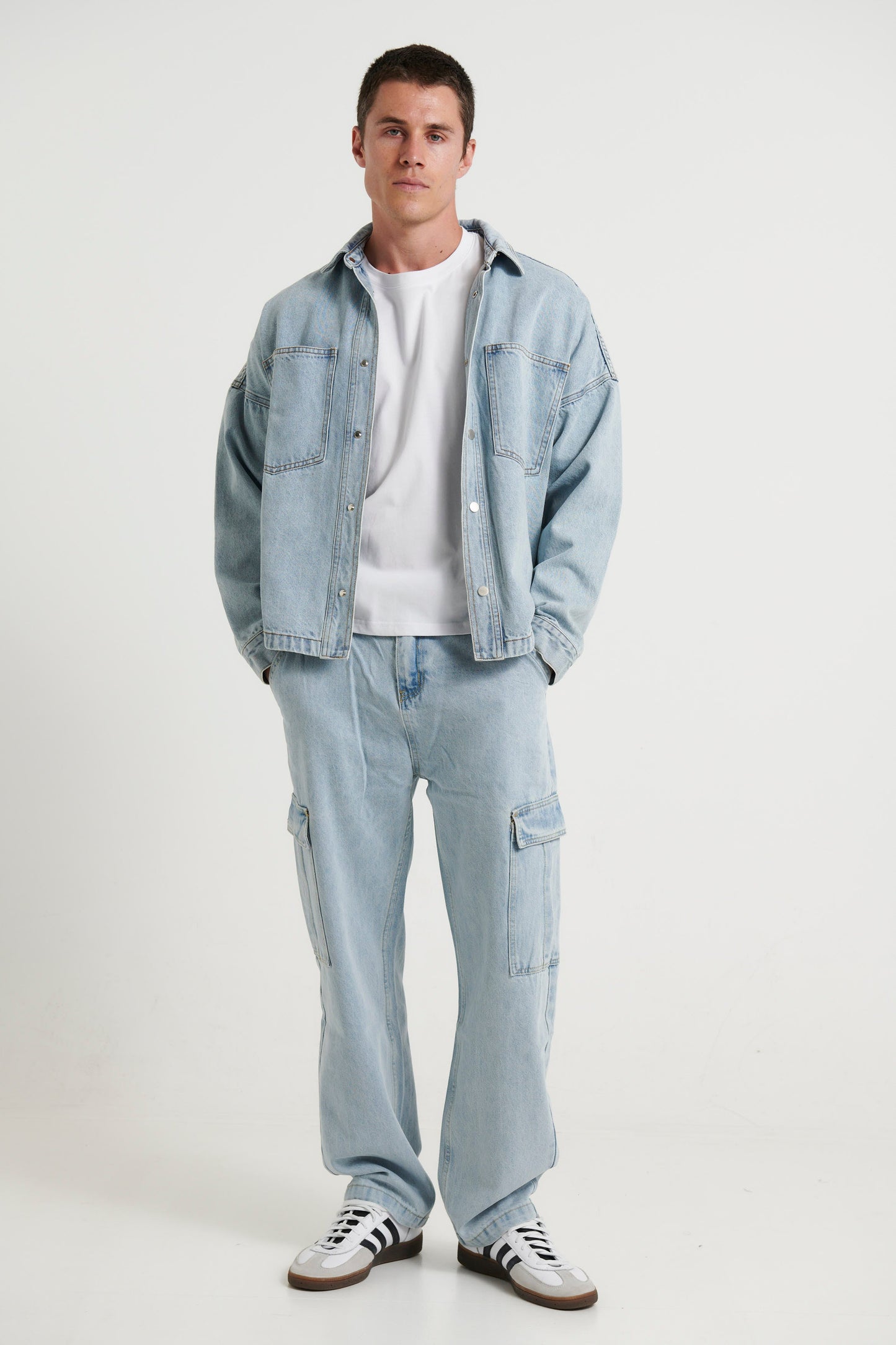 Drop Shoulder Denim Shirt Ocean