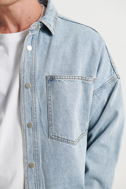 Drop Shoulder Denim Shirt Ocean
