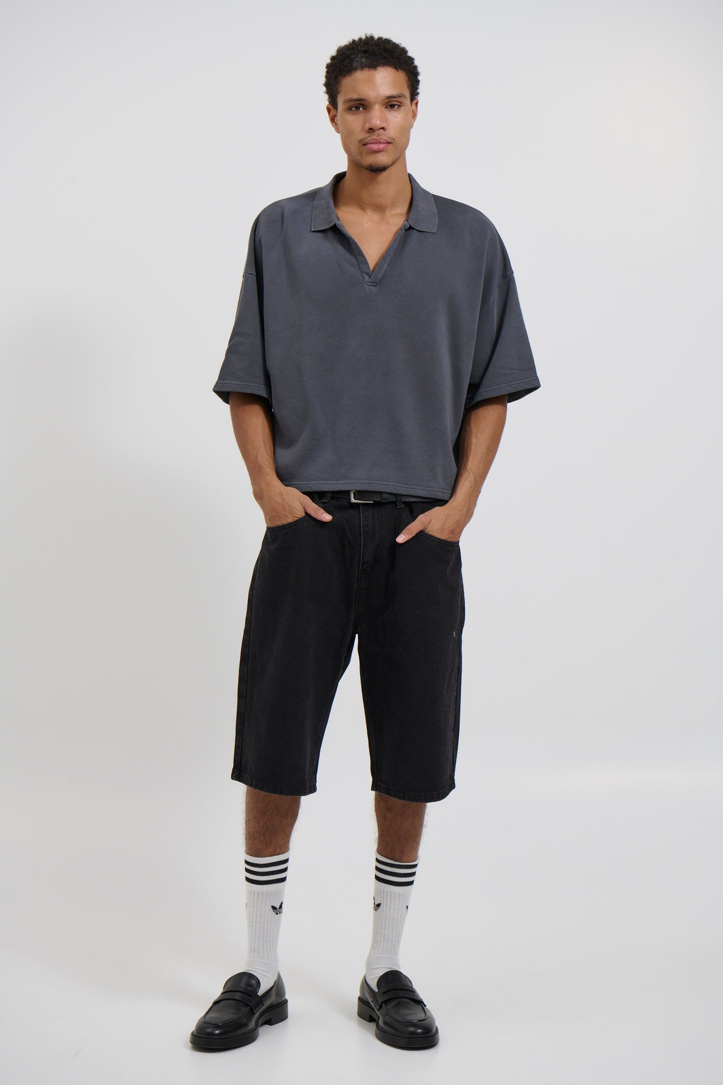 Jersey Crop Polo Charcoal