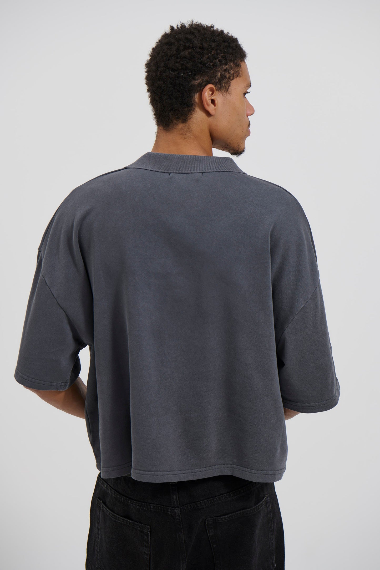 Jersey Crop Polo Charcoal