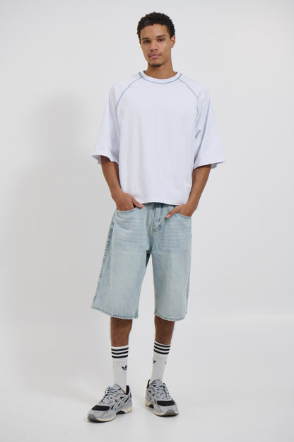 Contrast Stitch Raglan Tee White
