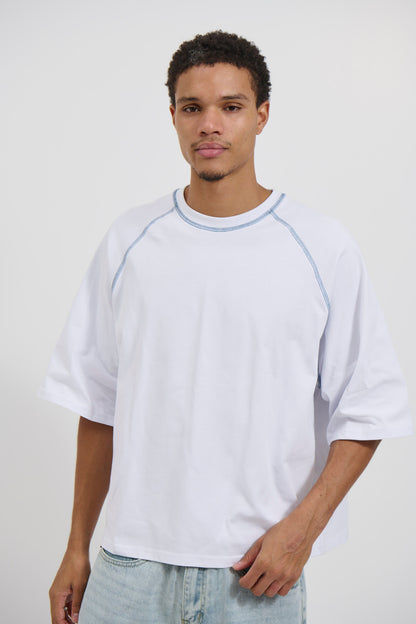 Contrast Stitch Raglan Tee White