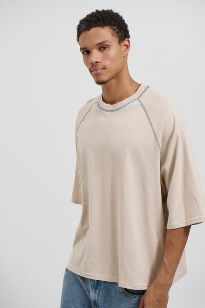 Contrast Stitch Raglan Tee Stone - FINAL SALE