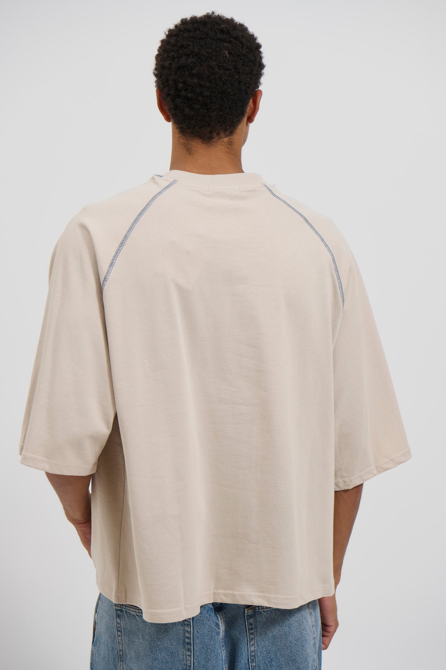 Contrast Stitch Raglan Tee Stone - FINAL SALE