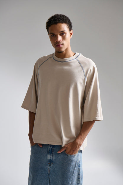 Contrast Stitch Raglan Tee Stone - FINAL SALE