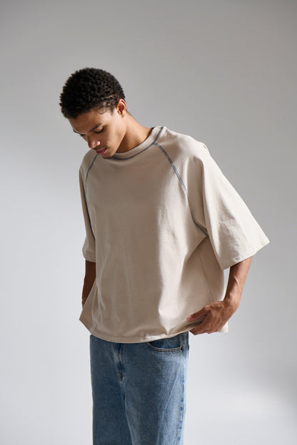 Contrast Stitch Raglan Tee Stone - FINAL SALE
