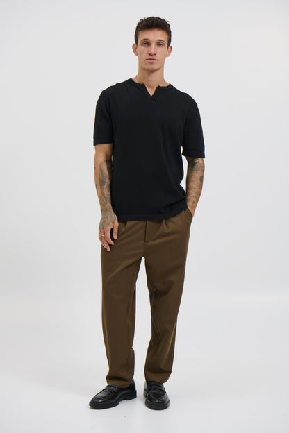 Knitted Split Neck Tee Black - FINAL SALE