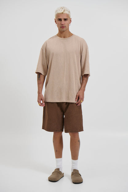 Lightweight Linen Look Tee Tan - FINAL SALE