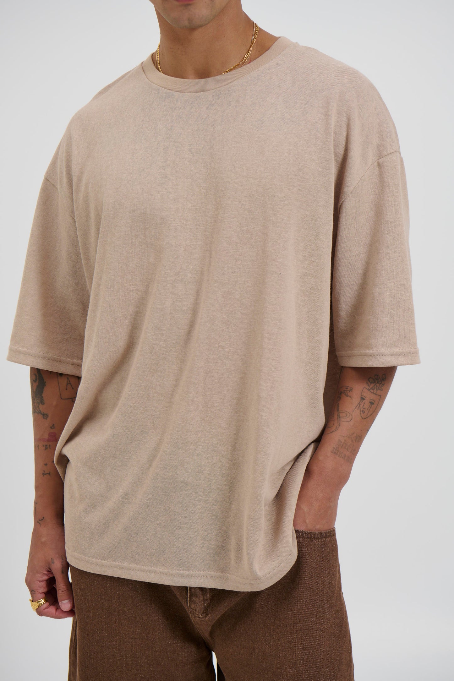 Lightweight Linen Look Tee Tan - FINAL SALE