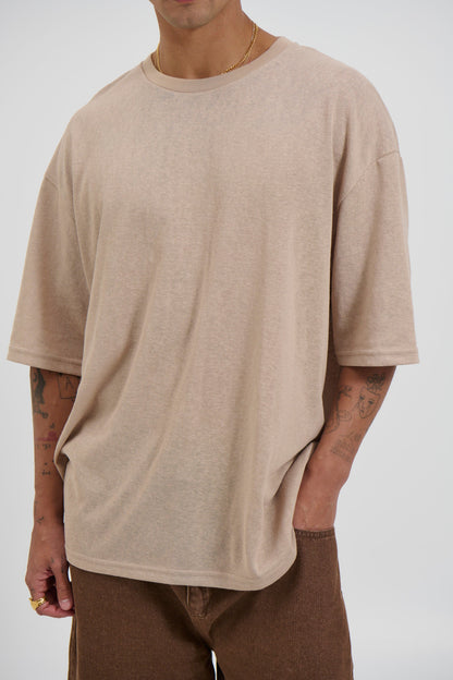 Lightweight Linen Look Tee Tan - FINAL SALE