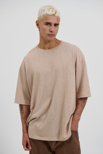 Lightweight Linen Look Tee Tan - FINAL SALE