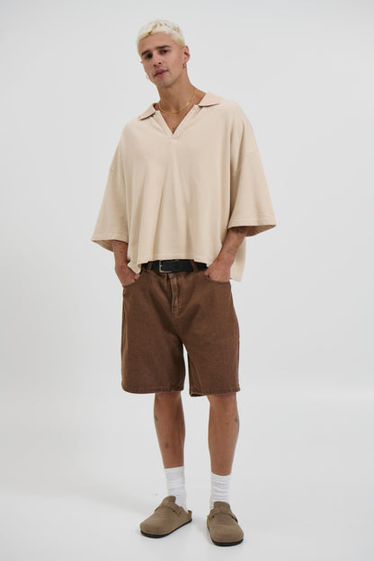 Jersey Crop Polo Sand