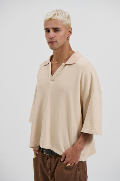 Jersey Crop Polo Sand